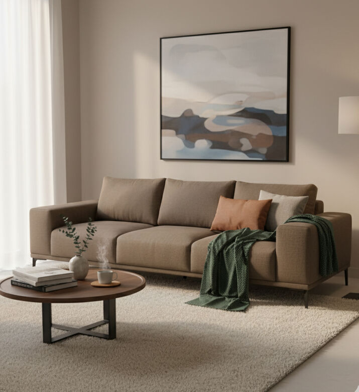 Home Deco and More Emerse Three Seater Sofa, Brown, Packshot View