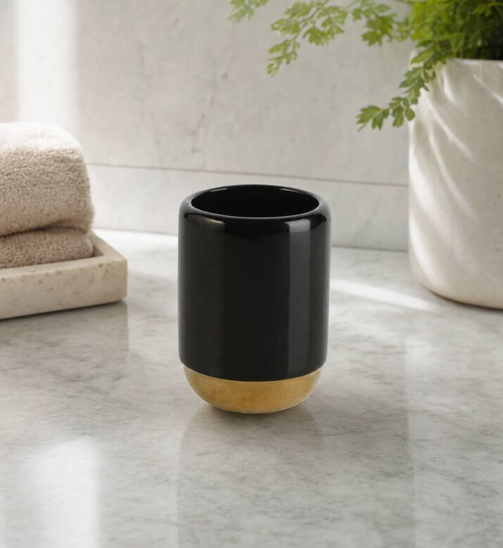 Home Deco and More Abby Ceramic Round Tumbler, Black, Model View