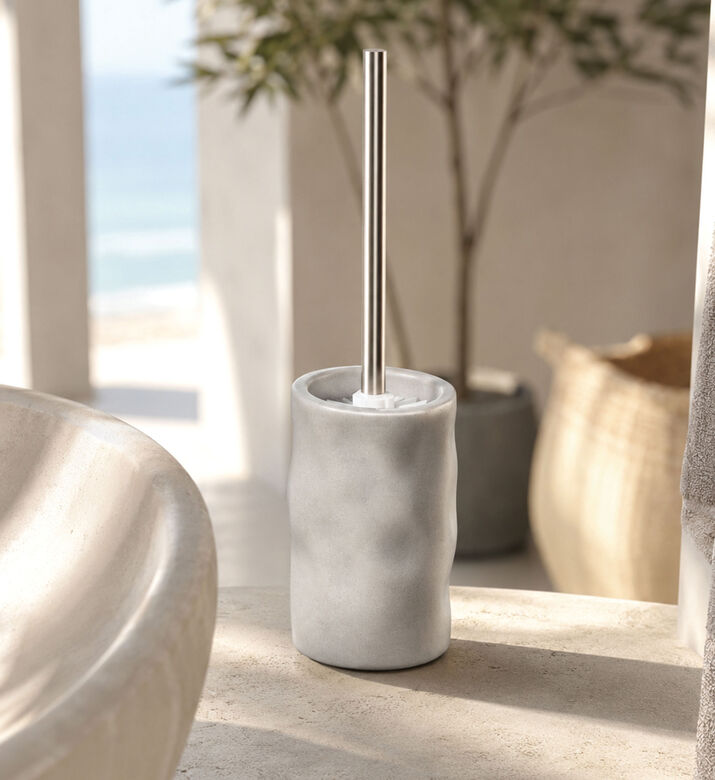 Home Deco and More Textured Stoneware Toilet Brush Holder, Grey, Packshot View