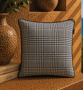 Baci Milano Optical Houndstooth Print Pillow, Black, 45x45-cm, Packshot View