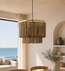 Light and Living Gularo D45 Wood Pendant Lamp, Brown, 60x60x43-cm, Packshot View