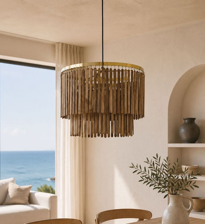 Light and Living Gularo D45 Wood Pendant Lamp, Brown, 60x60x43-cm, Packshot View