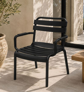 Home Deco and More Stackable Slatted Back Armset Chair, Black, Packshot View