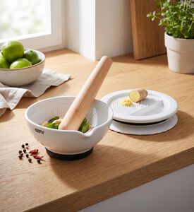 Gefu Suri Porcelain Ginger Grater Mortar Set, Packshot View