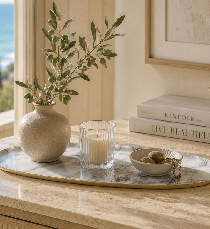 Decostar Marble Oval Plateau Tray, White, M, Packshot View