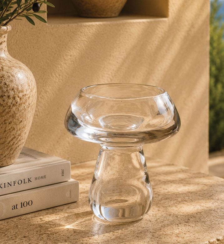 Home Deco and More Mushroom-shaped Candle Holder, White, Packshot View
