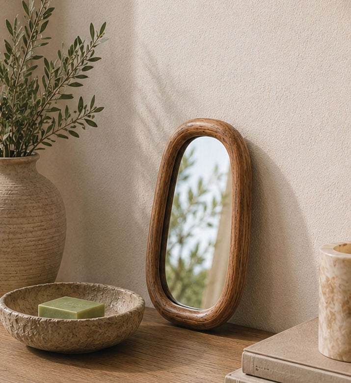 Home Deco and More Asymmetric Mango Wood Wall Mirror, Packshot View