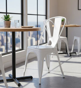 Home Deco and More Steel Powder Coating Dining Chair, White, 53x45x85-cm, Packshot View