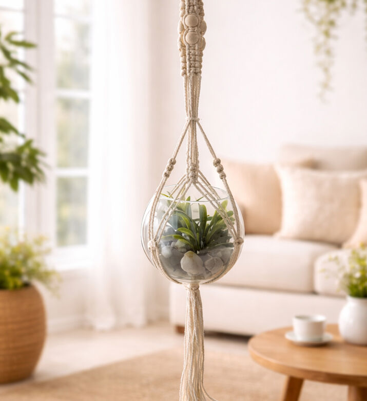 Home Deco and More Decorative Hanging Glass Plant Pot, Packshot View