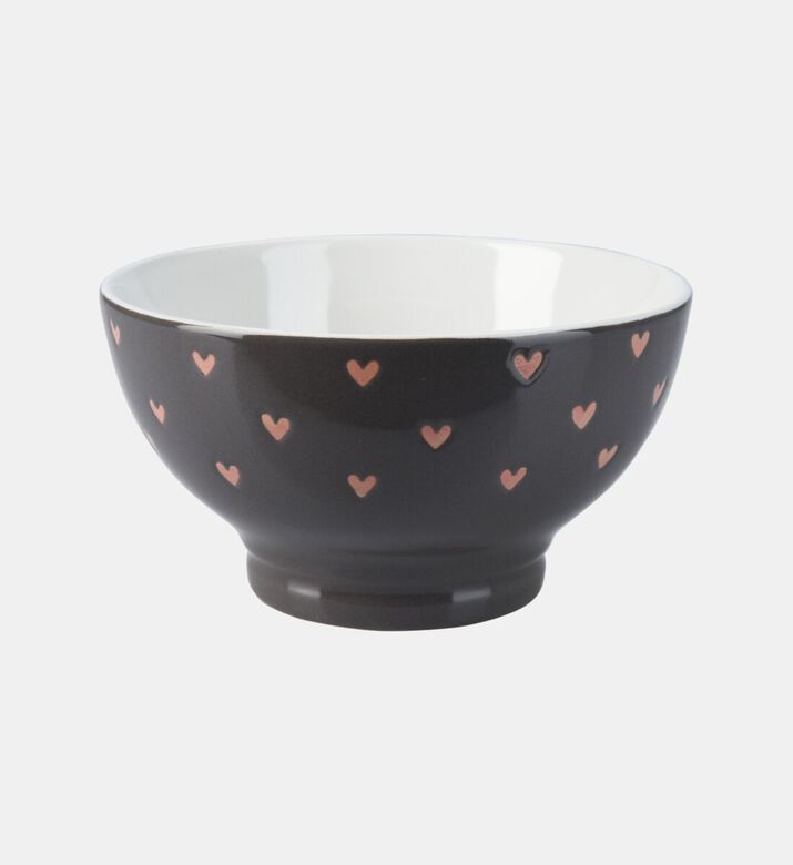 Home Deco and More Stoneware Hearts Design Bowl, Black, Packshot View