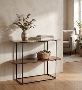 Home Deco and More Shard Single 2-shelves Shelving Unit, Walnut, Packshot View