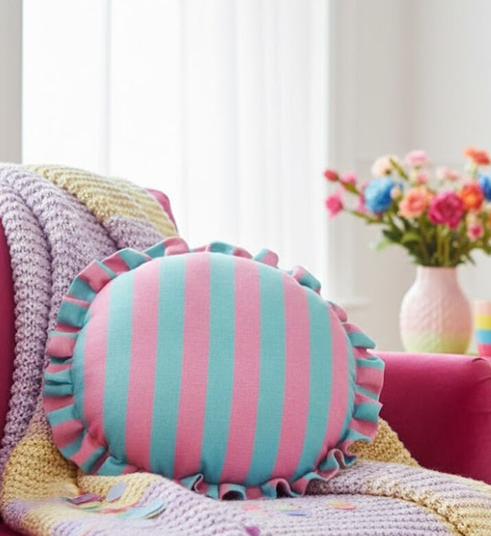 Home Deco and More Striped Round-shape Cushion, Purple, Packshot View
