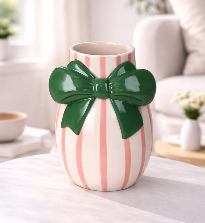 Kersten Bow Striped Stoneware Vase, Packshot View