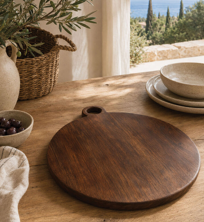 Home Deco and More Round Walnut Serving Plate, Packshot View
