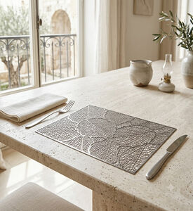 Excellent Houseware Leaf Embellished Pvc Placemat, Silver, Packshot View