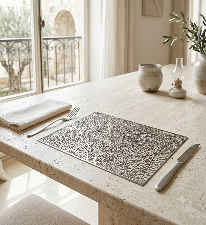 Excellent Houseware Leaf Embellished Pvc Placemat, Silver, Packshot View