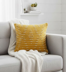 Home and Styling Cotton Embroidered Square Filled And Vaccumed Cushion, Yellow, 45x45-cm, Packshot View