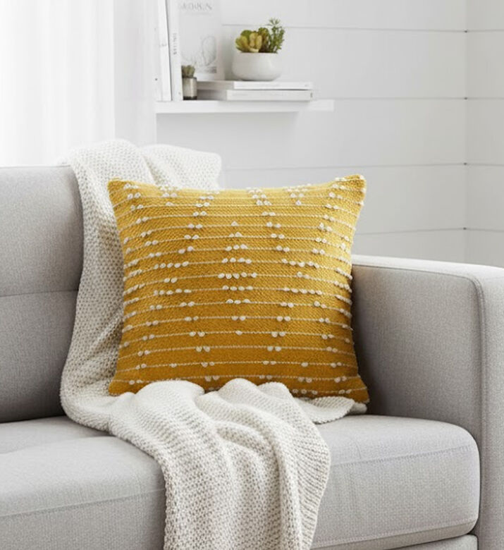 Home and Styling Cotton Embroidered Square Filled And Vaccumed Cushion, Yellow, 45x45-cm, Packshot View