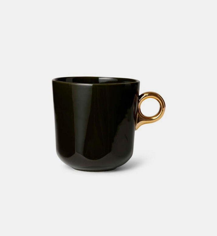 Essenza Gold-toned Handle Porcelain Mug, Dark-green, 330-ml, Packshot View Essenza Gold-toned Handle Porcelain Mug, Dark-green, 330-ml, Packshot View