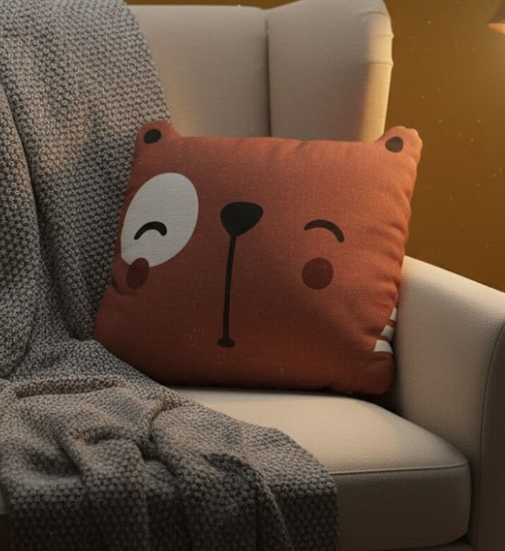 Home and Styling Children Kitty-shape Cushion, Brown, Packshot View