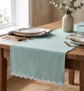 Home Deco and More Adelina Scalloped Design Table Runner, Model View