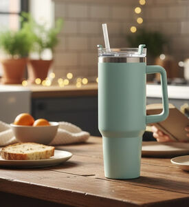 Home Deco and More Double-walled Vacuum Drinking Mug, Green, Packshot View