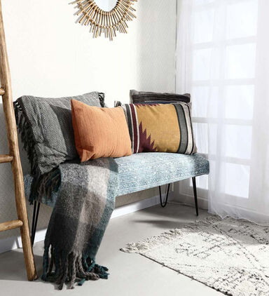 Cotton Iron Legs Durry Print Bench