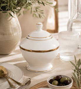 Home Deco and More Gold-rimmed Porcelain Sugar Box, Packshot View