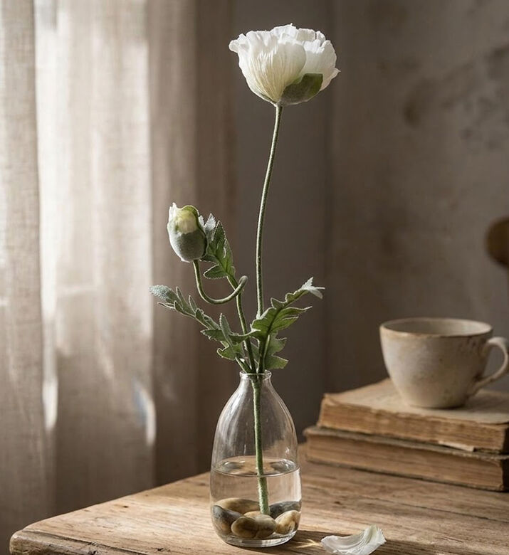 Decostar Papaver Jodie Faux Flower Branch, White, Packshot View