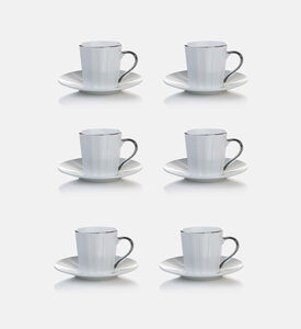 Home Deco and More Coffee Cup Saucer 6-piece Set, Silver, Packshot View