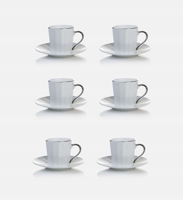 Home Deco and More Coffee Cup Saucer 6-piece Set, Silver, Packshot View