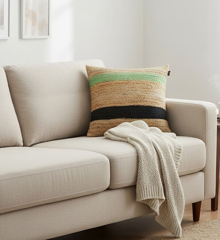 Home Deco and More Walis Jute Fabric Square Filled And Vaccumed Cushion, Packshot View Home Deco and More Walis Jute Fabric Square Filled And Vaccumed Cushion, Packshot View