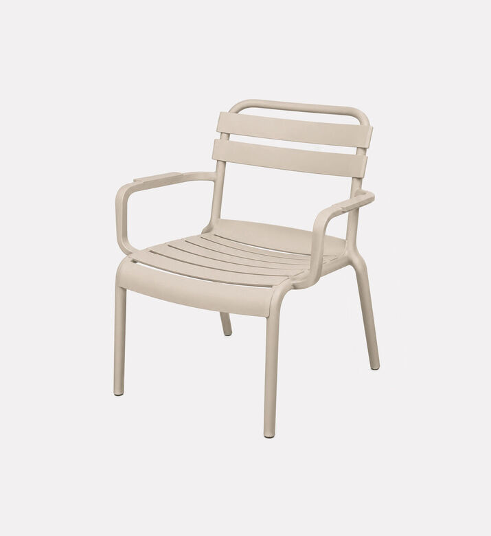 Home Deco and More Stackable Slatted Back Armset Chair, Beige, Packshot View