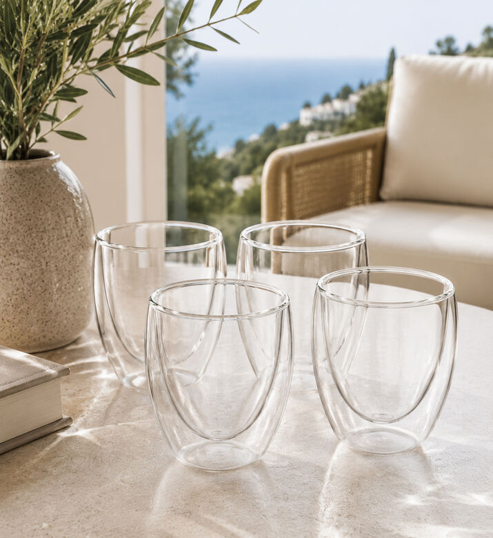 Home Deco and More Double Wall Coffee Cup 4-piece Set, Packshot View