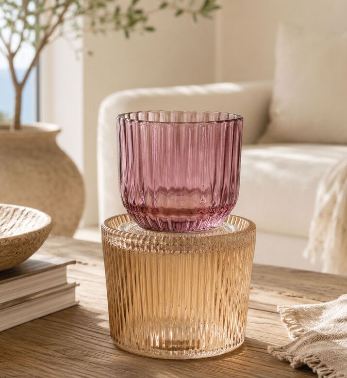 Home Deco and More Glass Contrasted Bottom Tealight Holder, Orange, Packshot View