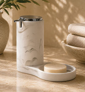 Home Deco and More Marble-print 2-in-1 Soap Dispenser, White, Packshot View