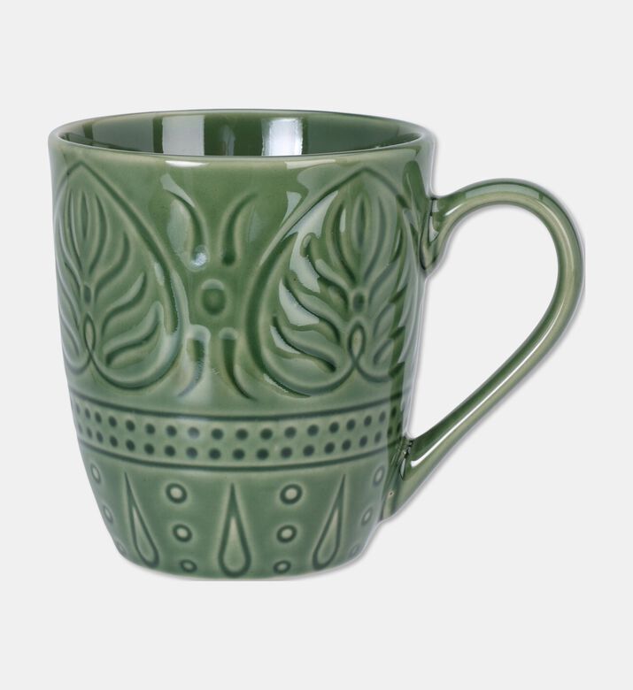 Home Deco and More Forest Green Embossed Leaf Mug, Green, Packshot View