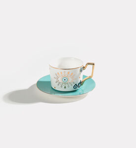 Home Deco and More Green Eye Porcelain Coffee Cup & Saucer, Packshot View