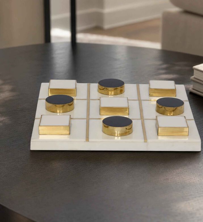 Home Deco and More Gold-toned Edges Tic Tac Toe Game Board, Model View
