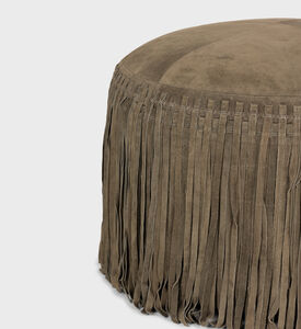 Home Deco and More Willow Suede Leather Round Pouf, Green, Packshot View