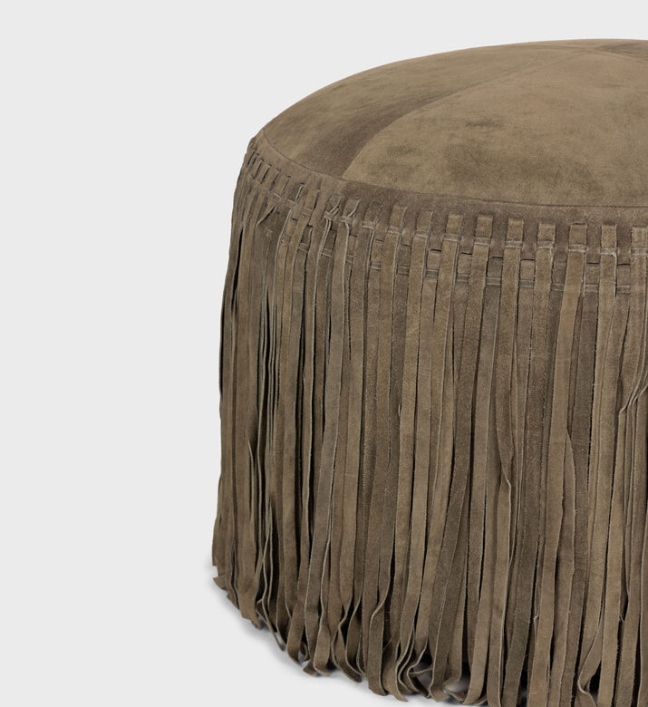 Home Deco and More Willow Suede Leather Round Pouf, Green, Packshot View