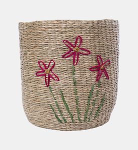 Home Deco and More Seagrass Flower Embellished Basket, Packshot View