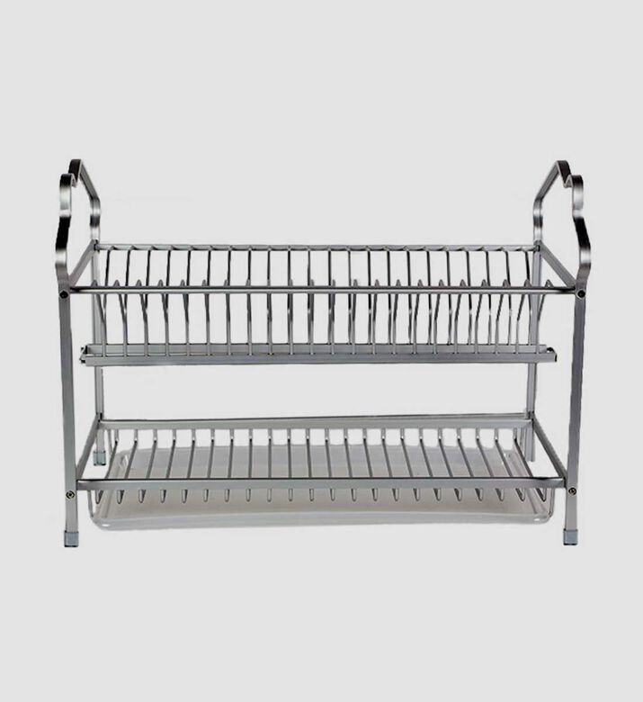 Home Deco and More Aluminum 2-racks Dish Drainer - 55 X 40 Cm, Silver, Packshot View