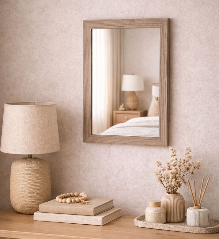 Home Deco and More Wooden Frame Rectangular Mirror, Brown, Packshot View