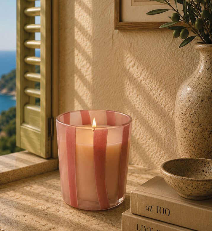 Home Deco and More Striped Candle-in-glass, Pink, Packshot View