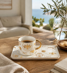 Home Deco and More Gold Eye Porcelain Cup & Tray Set, Packshot View
