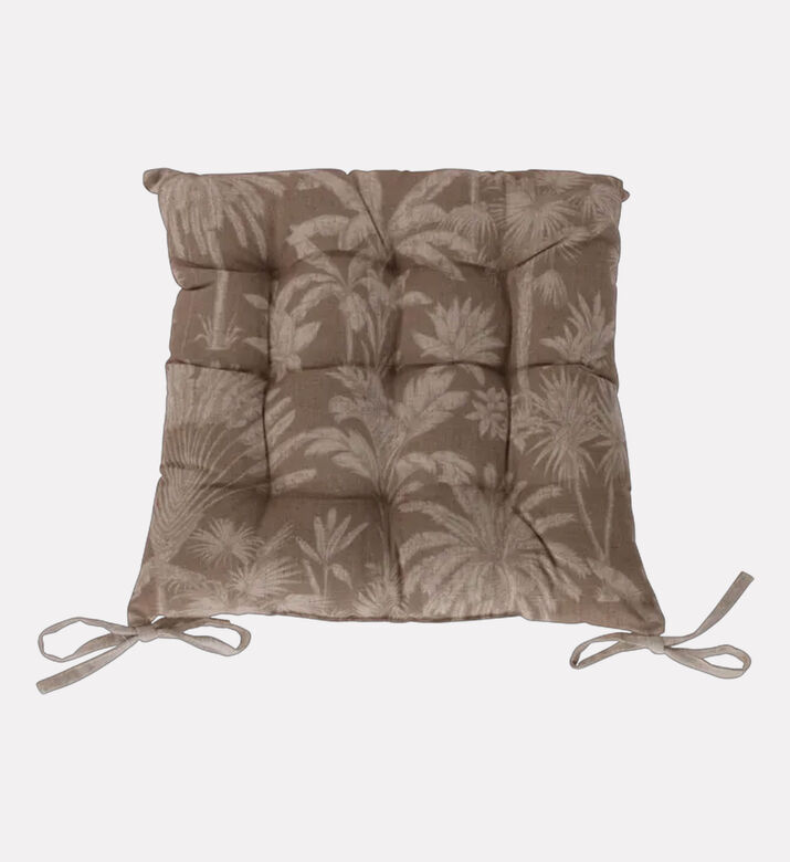 Home Deco and More Taupe Botanical Seat Cushion With Ties, Packshot View