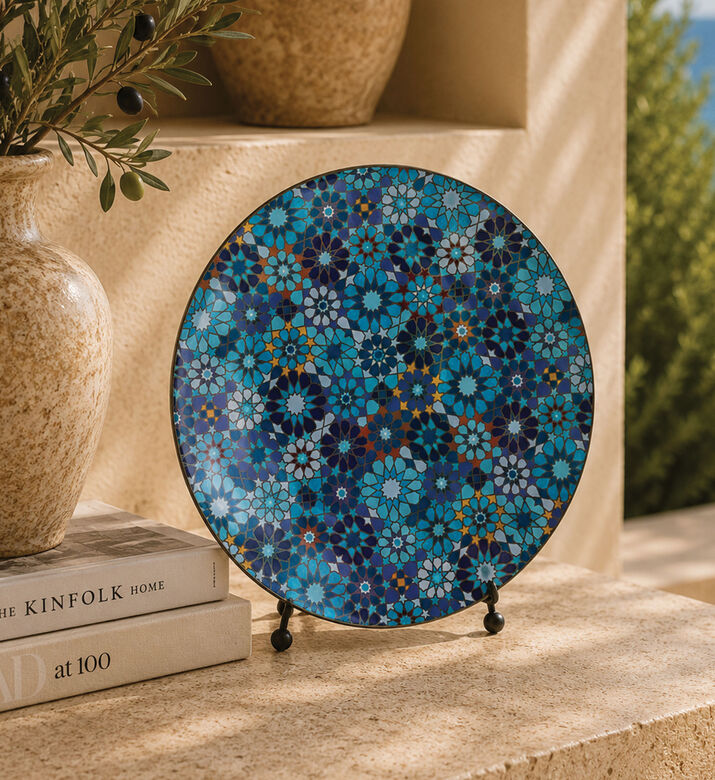 Images D'Orient Moucharabieh Blue Round Laminated Tray, Packshot View