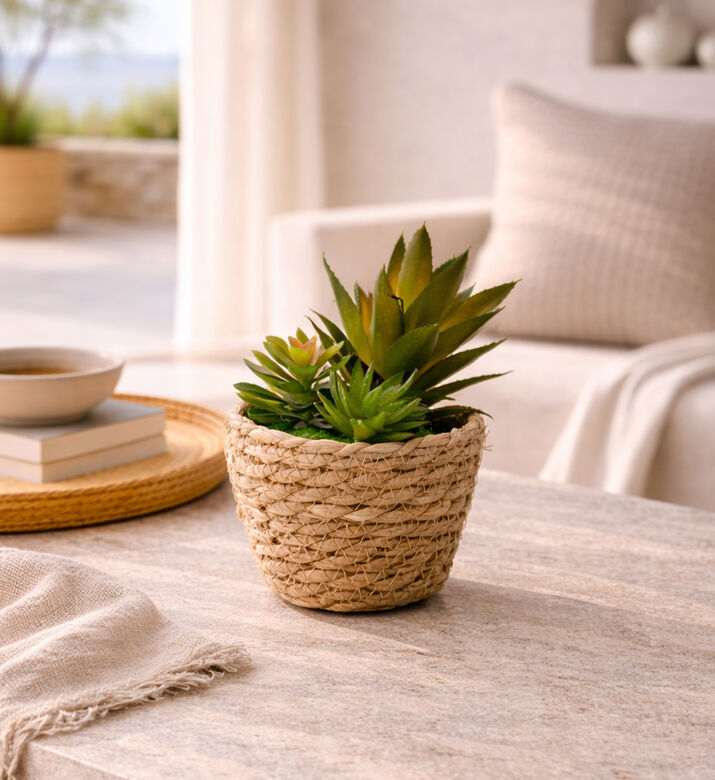 Home Deco and More Seagrass Basket Succulent Plant, Packshot View