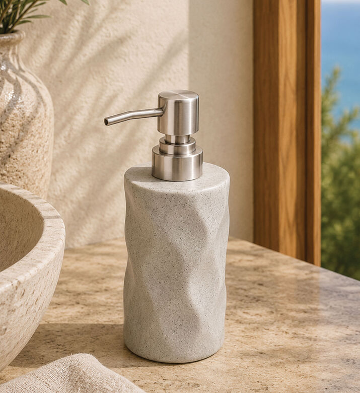 Home Deco and More Stoneware Soap Dispenser, Grey, Packshot View